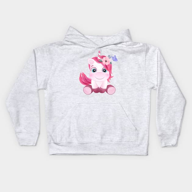 Cute unicorn with watercolor tshirt Kids Hoodie by Tshirt lover 1